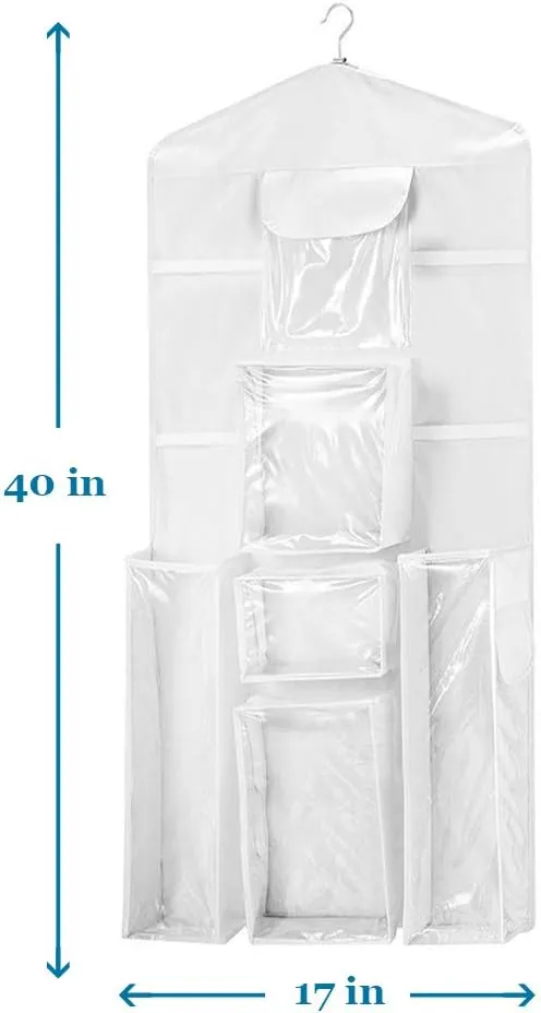 ProPik Hanging Double Sided Wrapping Paper Storage Organizer With Multiple Front And Back Pockets Organize Your Gift Wrap & Gift Bags Bows Ribbons 40”X17 Fits 40 Inch Rolls (White)