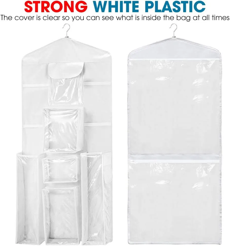 ProPik Hanging Double Sided Wrapping Paper Storage Organizer With Multiple Front And Back Pockets Organize Your Gift Wrap & Gift Bags Bows Ribbons 40”X17 Fits 40 Inch Rolls (White)