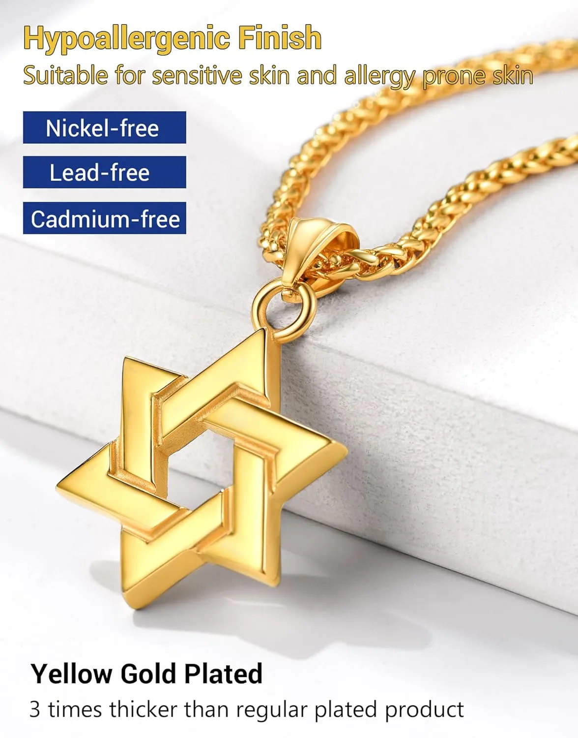 PROSTEEL Jewish Magen Star Of David Necklace For Women Men, Stainless Steel/925 Sterling Silver Hexagon Pendant Necklace, Adjustable, Come with Box