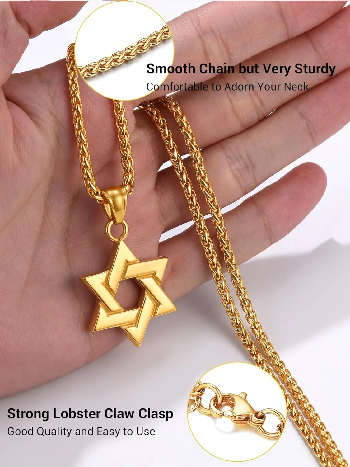 PROSTEEL Jewish Magen Star Of David Necklace For Women Men, Stainless Steel/925 Sterling Silver Hexagon Pendant Necklace, Adjustable, Come with Box
