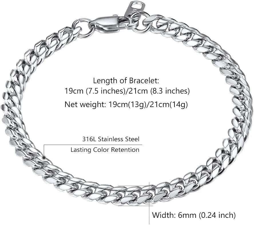PROSTEEL Stainless Steel Bracelet for Men Women, Stylish Cuban Link Bracelets, Black/18K Gold Plated, W:4.8mm/6mm/10mm/14mm, L:19cm/21cm, Come Box