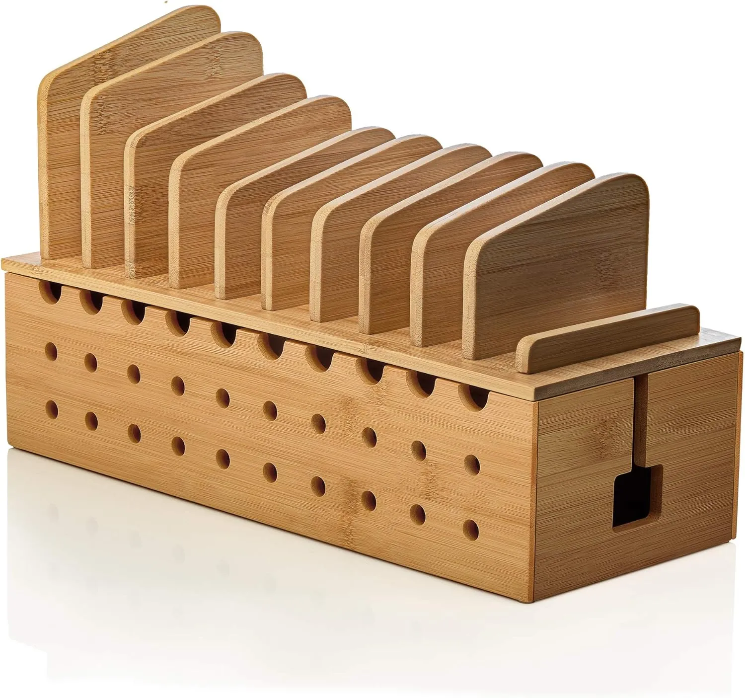 Prosumer's Choice Multiple Charging Station Rack with Cable Box Organizer - Bamboo Desk Organizer for 10 Devices and Cord Management - Compatible with Smartphones and Tablets