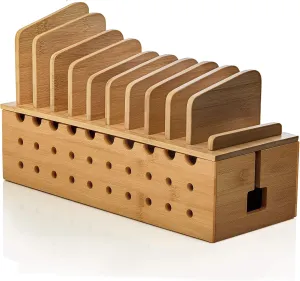 Prosumer's Choice Multiple Charging Station Rack with Cable Box Organizer - Bamboo Desk Organizer for 10 Devices and Cord Management - Compatible with Smartphones and Tablets
