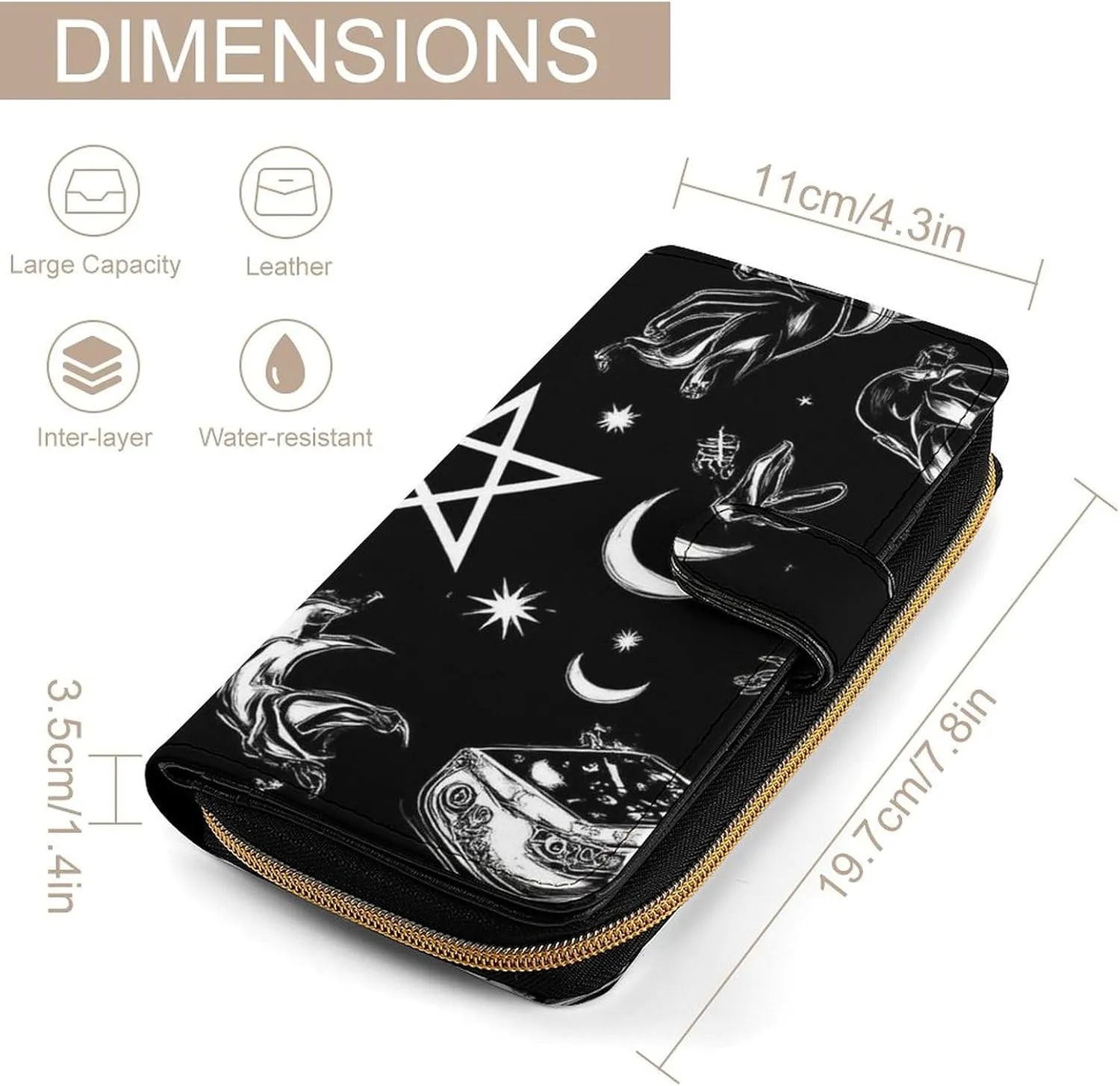 PU Leather Wallet for Women Men, Novelty Skull Black Cat Moon Gothic Skull Raven Art Black Printed Perfect Wallets, Compact Portable Wallet Purse Gift for Mom, Dad