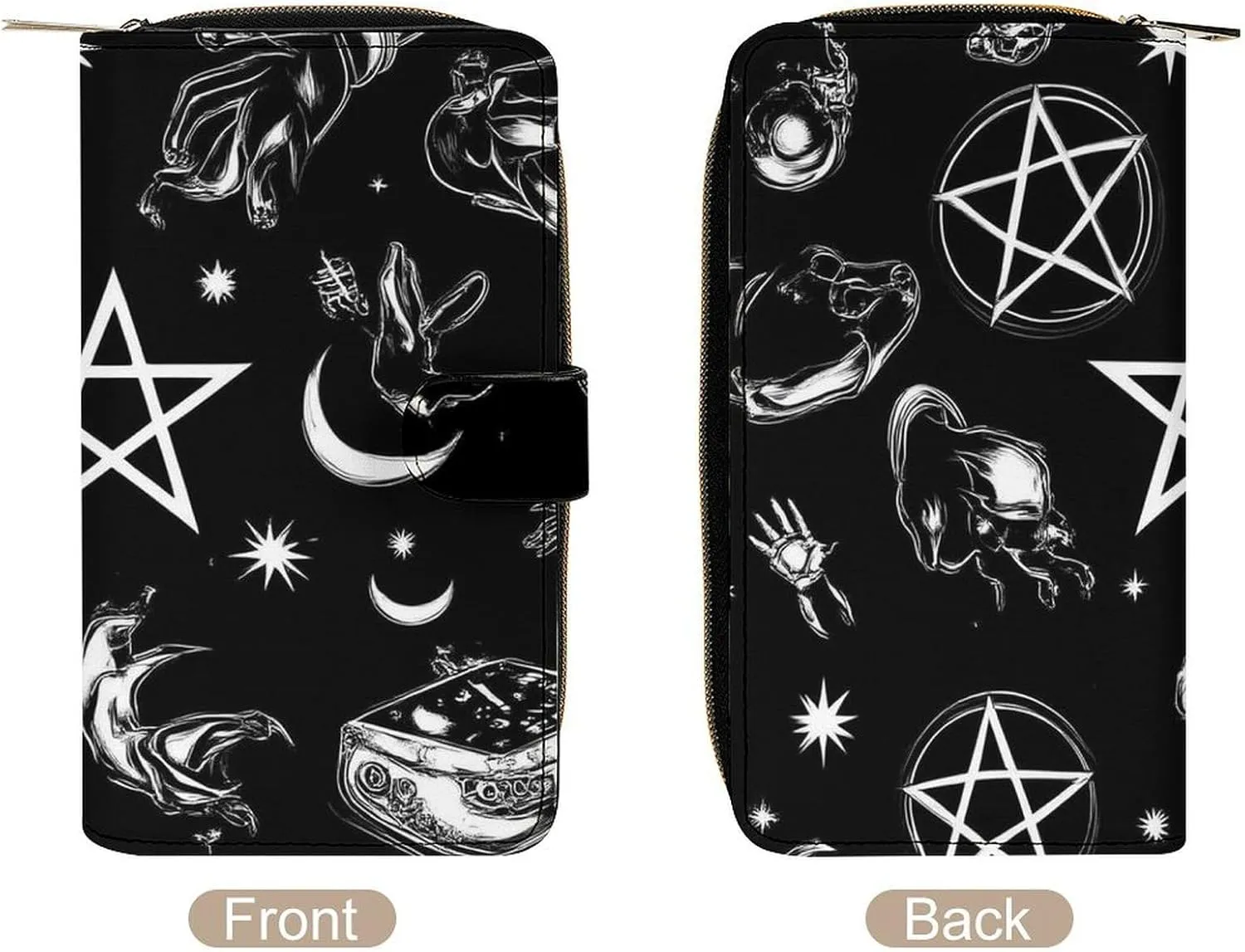 PU Leather Wallet for Women Men, Novelty Skull Black Cat Moon Gothic Skull Raven Art Black Printed Perfect Wallets, Compact Portable Wallet Purse Gift for Mom, Dad