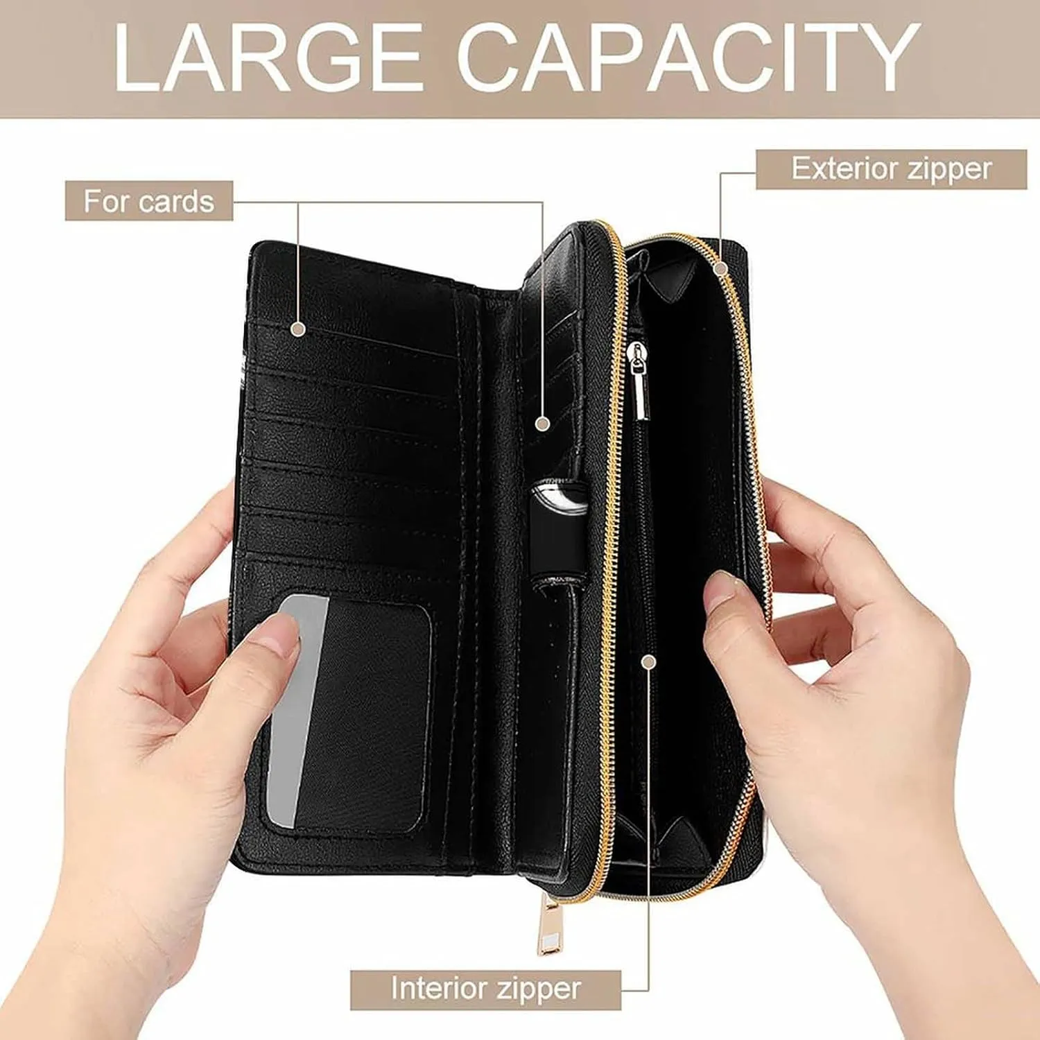 PU Leather Wallet for Women Men, Novelty Skull Black Cat Moon Gothic Skull Raven Art Black Printed Perfect Wallets, Compact Portable Wallet Purse Gift for Mom, Dad
