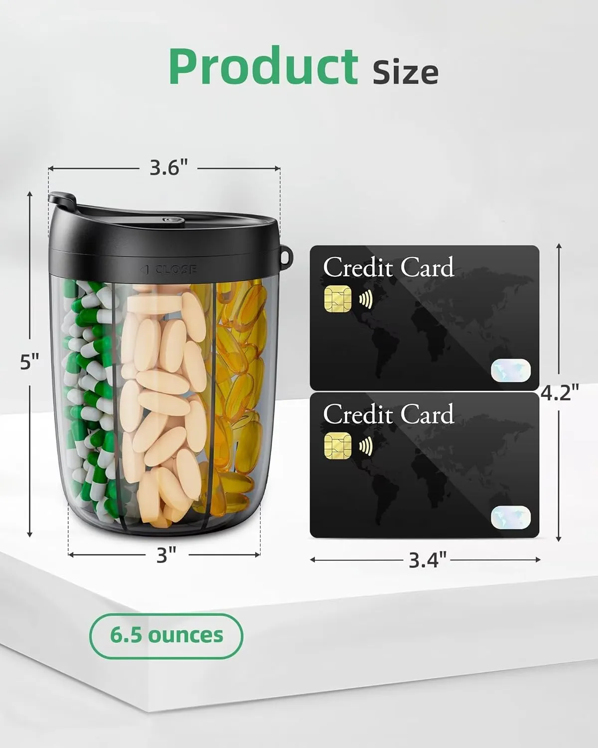 PULIV Large Pill Bottle Organizer, Supplement Organizer for Holding 6 Various Vitamins, Pill Box Case with Anti-Mixing & Wide Opening Design, Easy to Retrieve Meds, Includes 20 Pcs Stick-on Labels