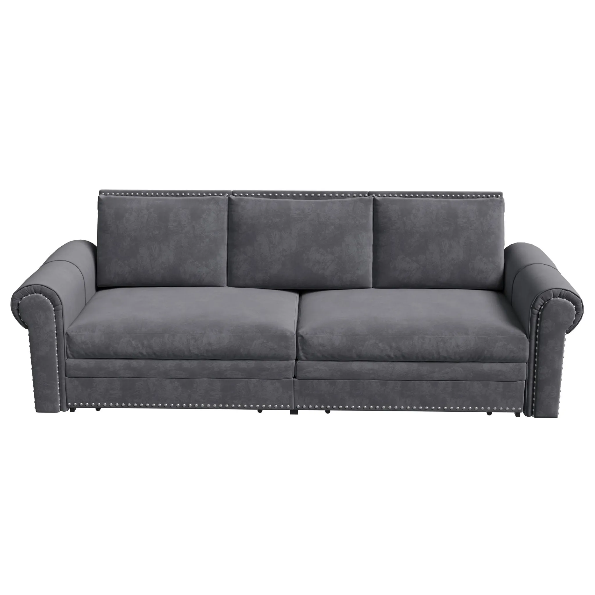 Pull Out Sofa Bed 3 In 1 Velvet Convertible Sleeper Sofa With Nailhead Trim & Rolled Arm, Multi Functional
