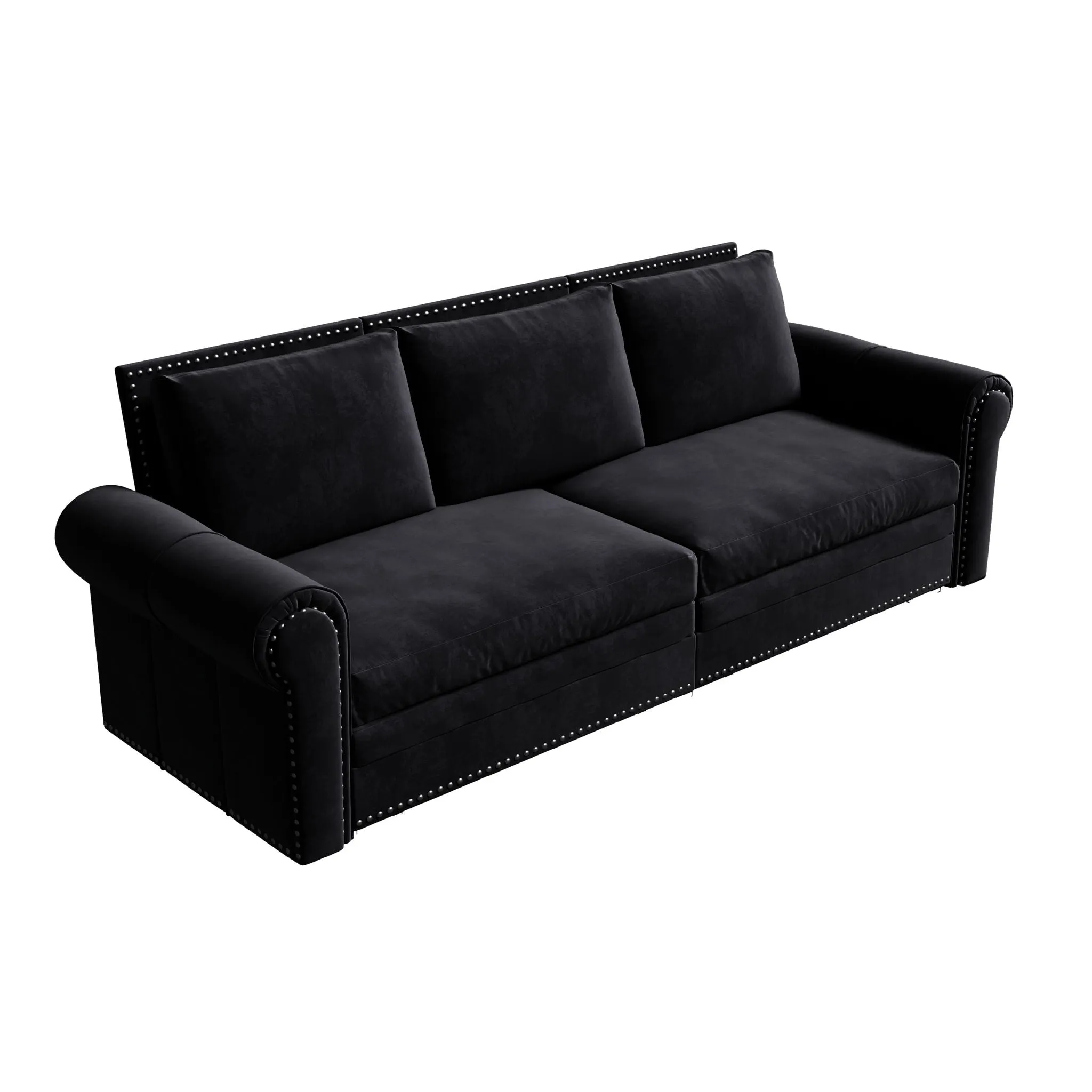 Pull Out Sofa Bed 3 In 1 Velvet Convertible Sleeper Sofa With Nailhead Trim & Rolled Arm, Multi Functional