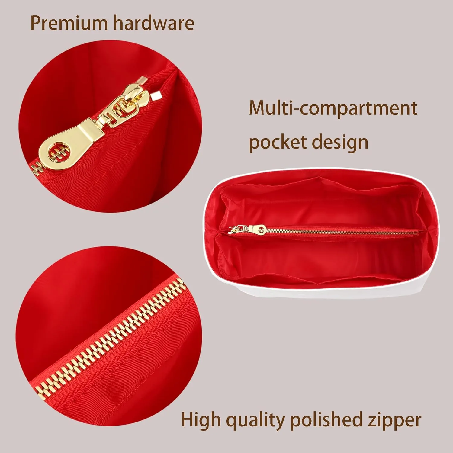 Purse Organizer Insert for handbag，Dupont paper Ultra-Light weight Bag Organizer Insert for LV Speedy 25 Waterproof (Medium-white red)