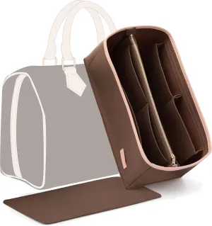 Purse Organizer Insert for Handbags, Fit Speedy 30,LePliage M,Neverfull Felt Tote Insert with Base Shaper Zipper Bag in Bag (Brown-Felt, Large)