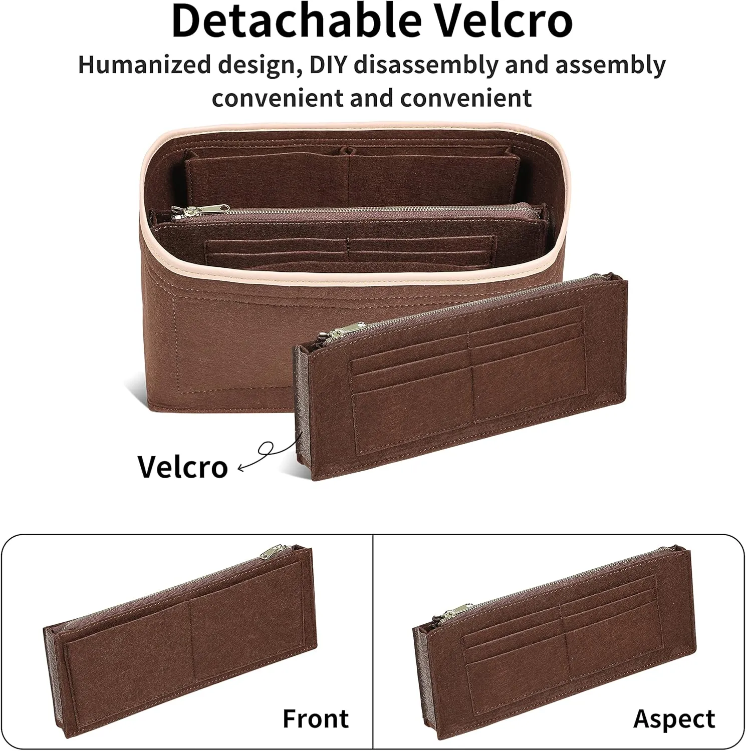 Purse Organizer Insert for Handbags, Fit Speedy 30,LePliage M,Neverfull Felt Tote Insert with Base Shaper Zipper Bag in Bag (Brown-Felt, Large)