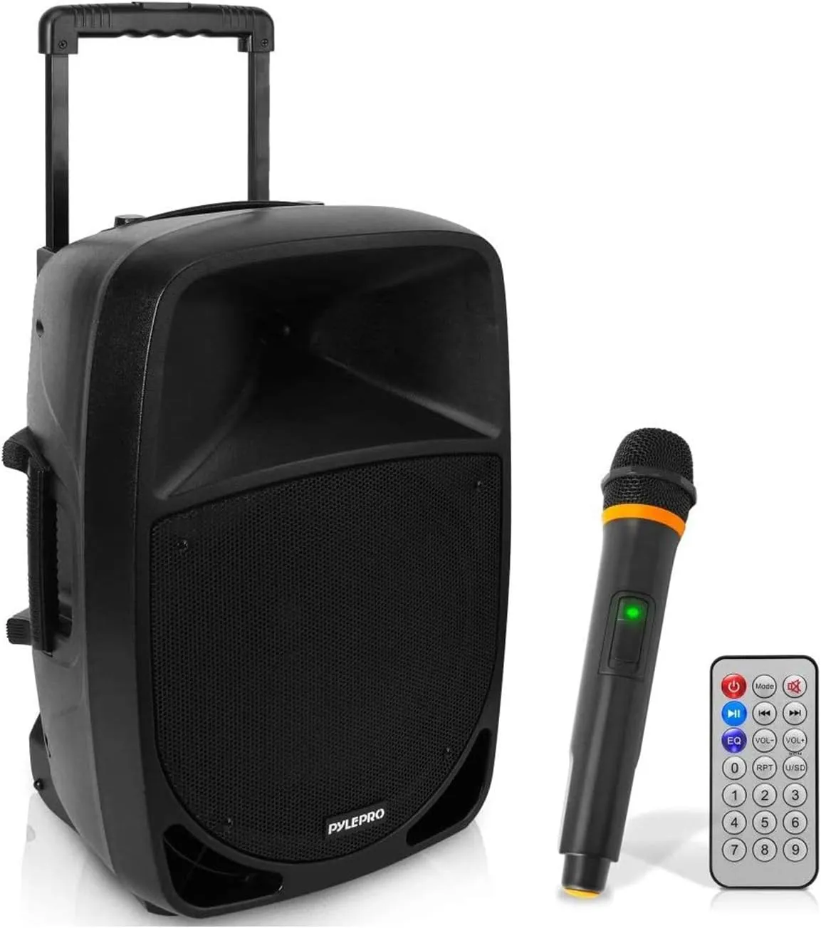 Pyle 1200W Portable Bluetooth PA Speaker - 12’’ Subwoofer, LED Battery Indicator Lights W/Built-In Rechargeable Battery, MP3/USB/SD Card Reader, and UHF Wireless Microphone - Pyle PSBT125A,Black
