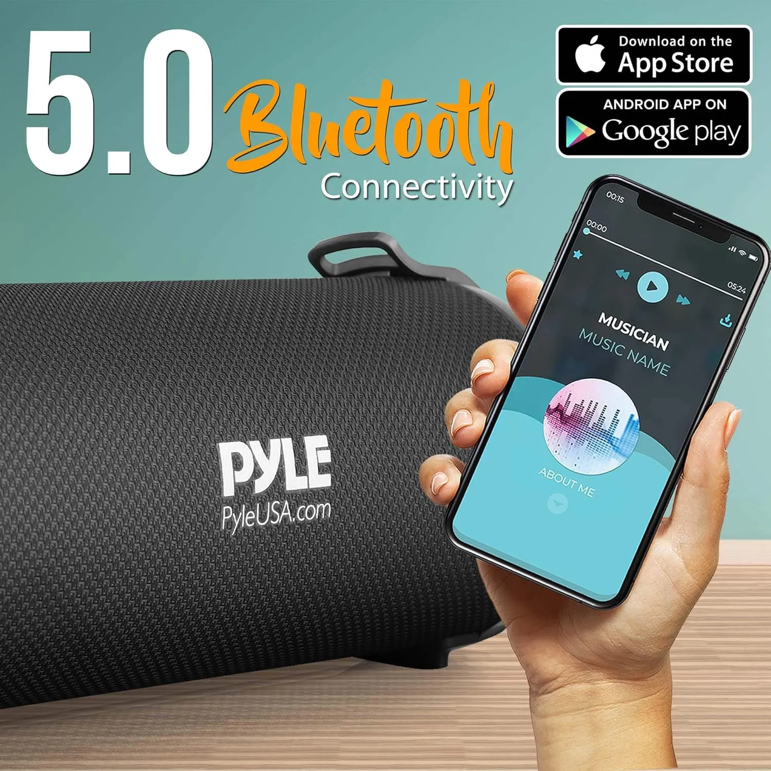 PyleUsa Wireless Portable Bluetooth Boombox Speaker - 17 Watt Rechargeable Boom Box Speaker Portable Music Barrel Loud Stereo System with AUX Input,MP3/USB/SD Port,Fm Radio,3" Tweeter PBMSPG2BK,Black