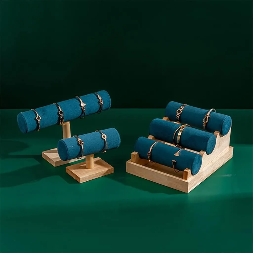 Quality Vintage Wood Velvet T-Bar Rack Bracelet Chain Watch Jewelry Organizer Jewelry Display Stand Holde Present