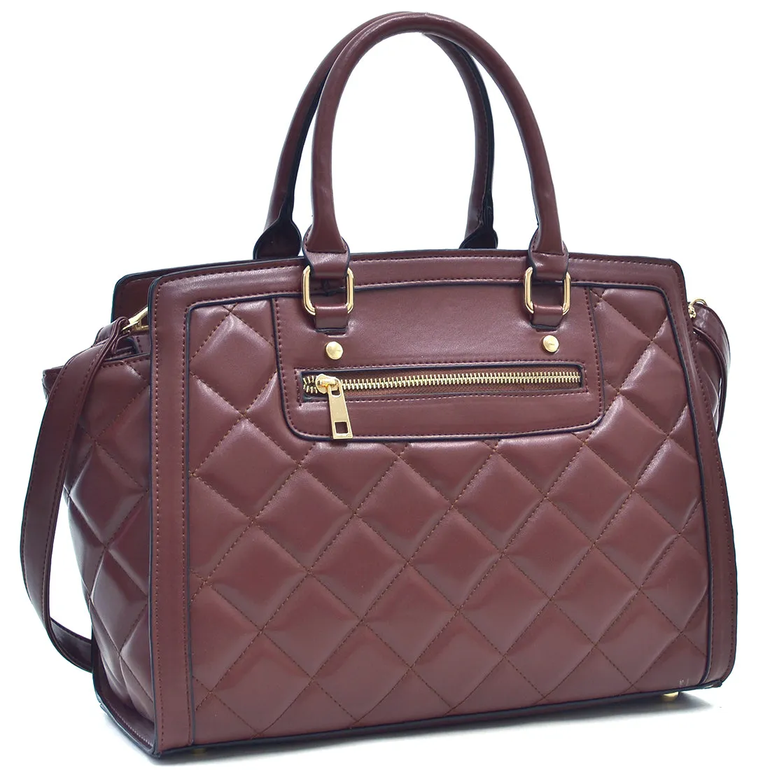 Quilted Satchel with Front Zipper