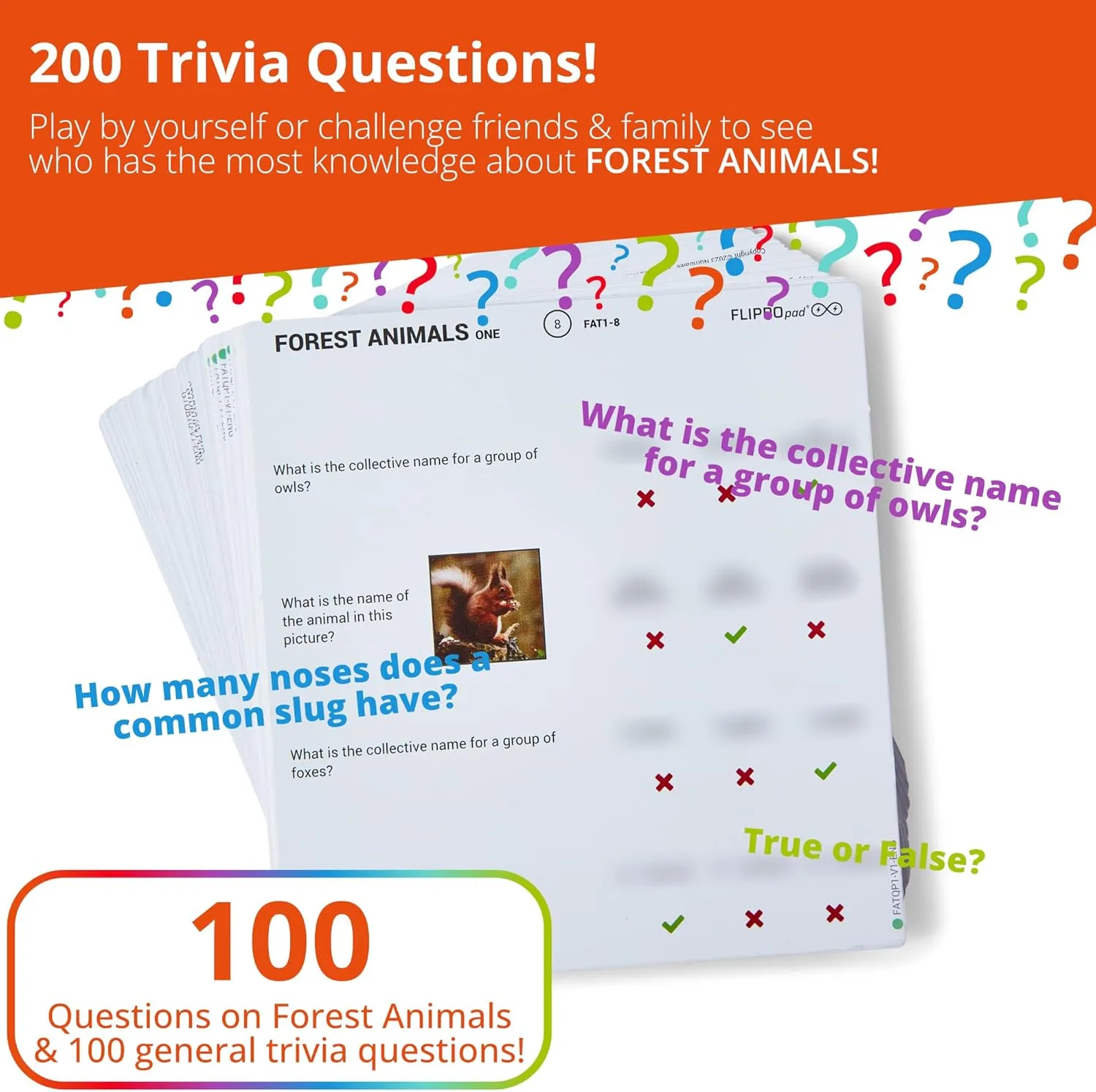 Quiz Device Game - Forest Animals Trivia Quiz Game - 25 Cards - 200 Questions - Educational & Fun - Ideal Travel Games for Kids - Family Quiz Games - Portable Pack - Age 6 