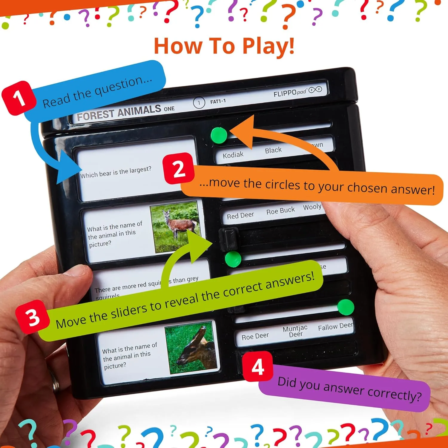 Quiz Device Game - Forest Animals Trivia Quiz Game - 25 Cards - 200 Questions - Educational & Fun - Ideal Travel Games for Kids - Family Quiz Games - Portable Pack - Age 6 