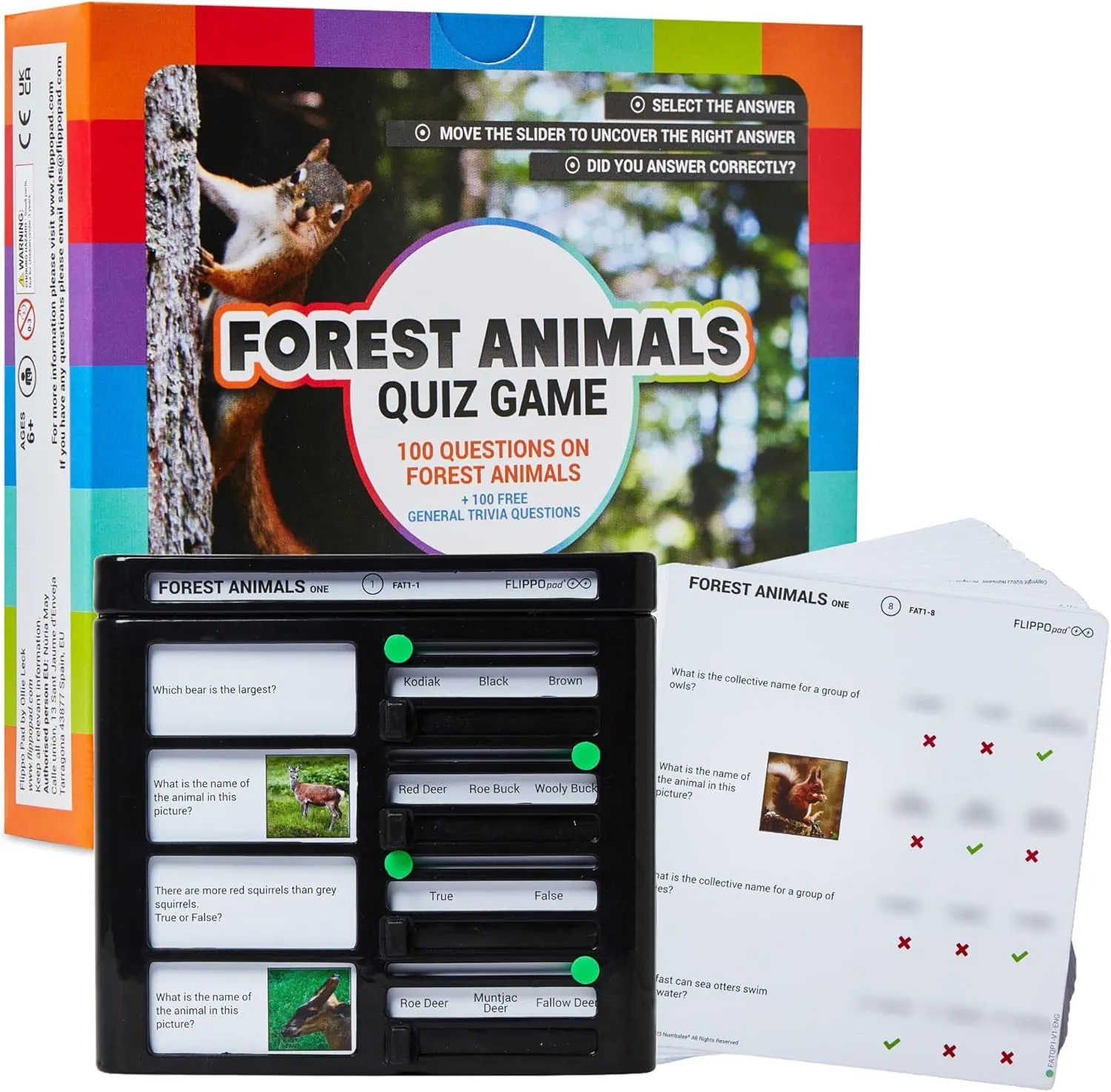 Quiz Device Game - Forest Animals Trivia Quiz Game - 25 Cards - 200 Questions - Educational & Fun - Ideal Travel Games for Kids - Family Quiz Games - Portable Pack - Age 6 