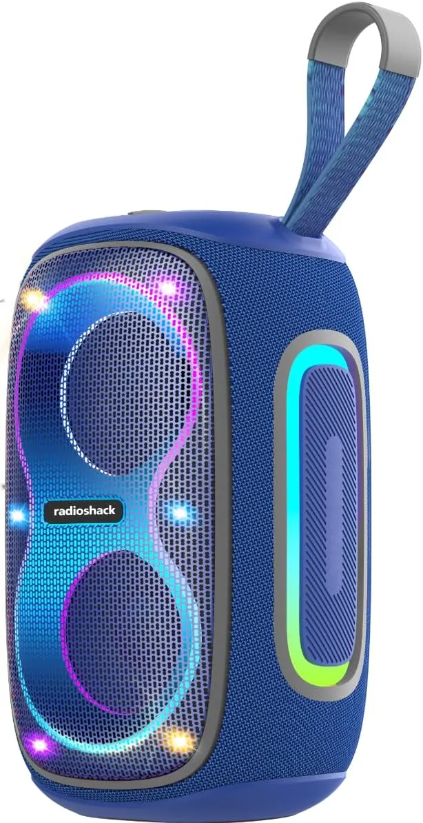 RadioShack Blue and Grey Wireless Speaker with RGB Lights, IPX5, 30W (Blue and Grey)