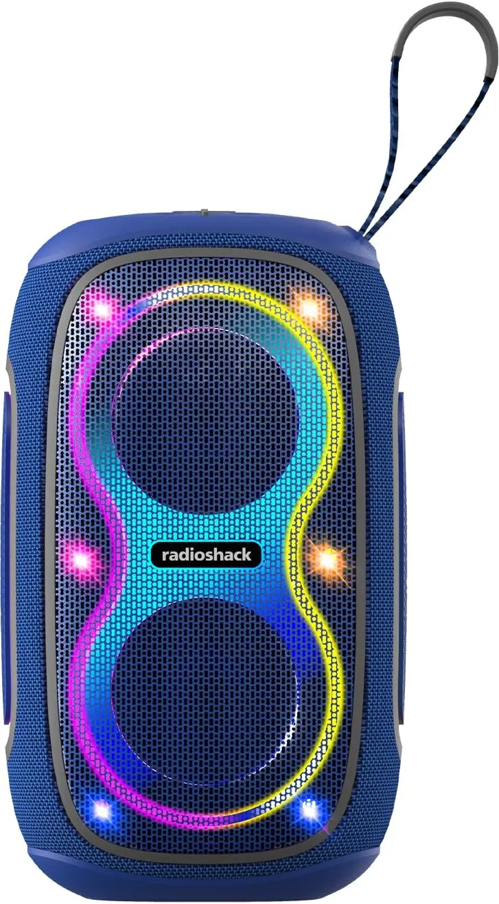 RadioShack Blue and Grey Wireless Speaker with RGB Lights, IPX5, 30W (Blue and Grey)