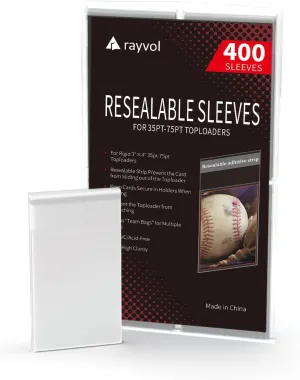 Rayvol Top Loader Sleeves - Resealable Team Bags for 35-75PT Rigid Toploader Card Holders (400pcs)