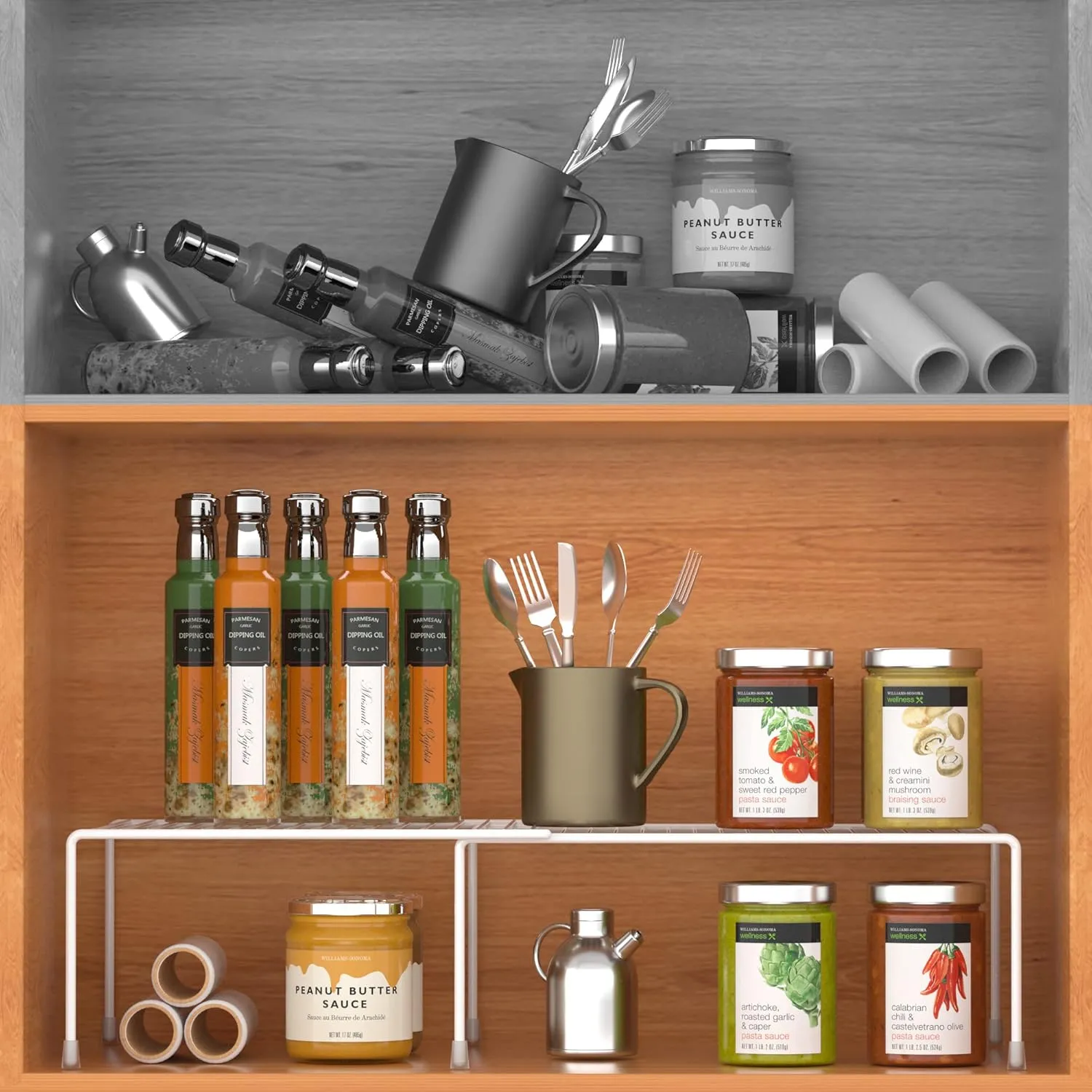 Redrubbit Cabinet Storage Shelf Rack, Expandable Metal Rustproof Kitchen Counter and Cabinet Shelf, Storage Rack Organizer Space Saver for Kitchen, Fridge, Cabinet, Bathroom, White, Set of 6