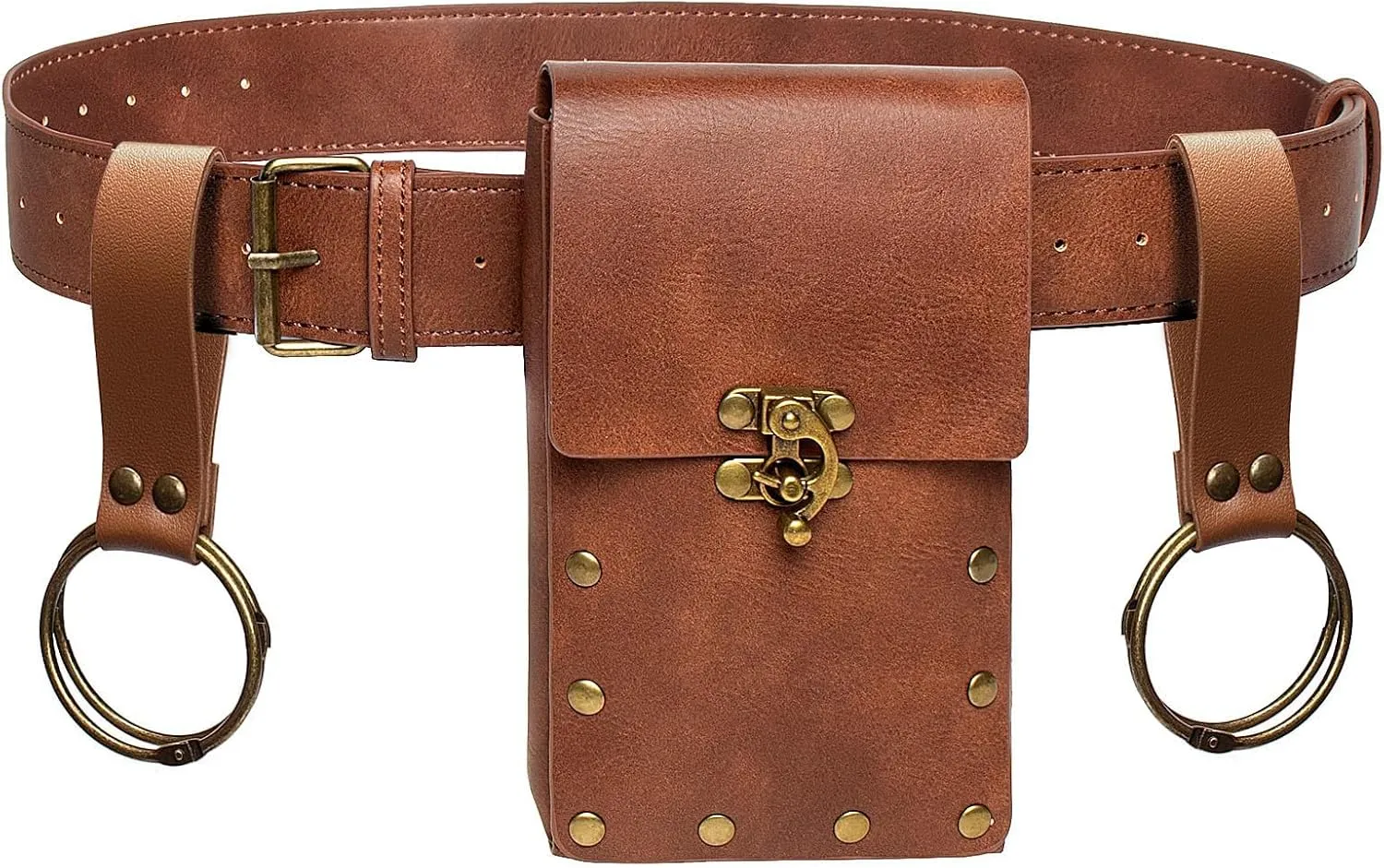 Ren Faire Costume Sets Medieval Belt Pouch Casual Fanny Pack Phone Holder Steampunk Festival Cosplay Accessory Waist Bag (1-Brown)