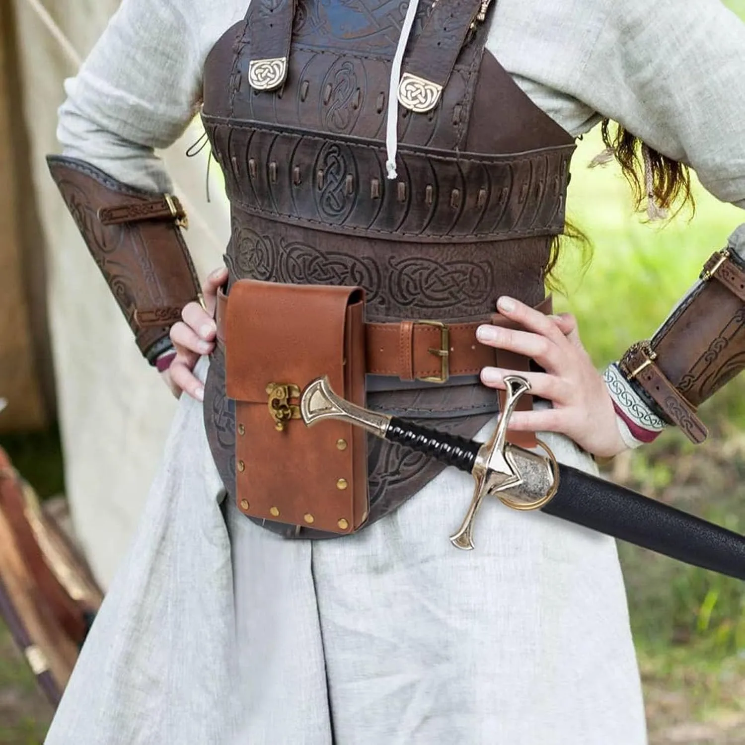 Ren Faire Costume Sets Medieval Belt Pouch Casual Fanny Pack Phone Holder Steampunk Festival Cosplay Accessory Waist Bag (1-Brown)