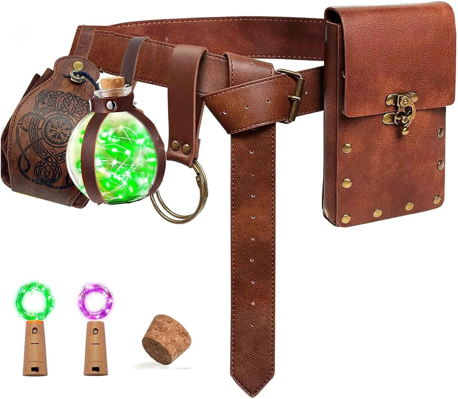 Renaissance Belt Pouch Purse Alight Potion Bottle Skirt Hike Sets Ren Faire Medieval Festival Costume Halloween Accessories (Brown)