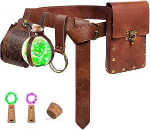 Renaissance Belt Pouch Purse Alight Potion Bottle Skirt Hike Sets Ren Faire Medieval Festival Costume Halloween Accessories (Brown)