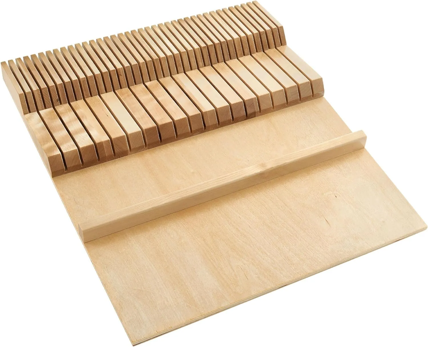 Rev-A-Shelf Dual Row Trim To Fit Knife Block Drawer Organizer with Storage Holder for Kitchen Utensils, 55 Slot Cutlery Tray, Wood, 4WDKB-1