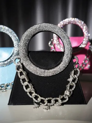 Rhinestone Handle Satin Clutch