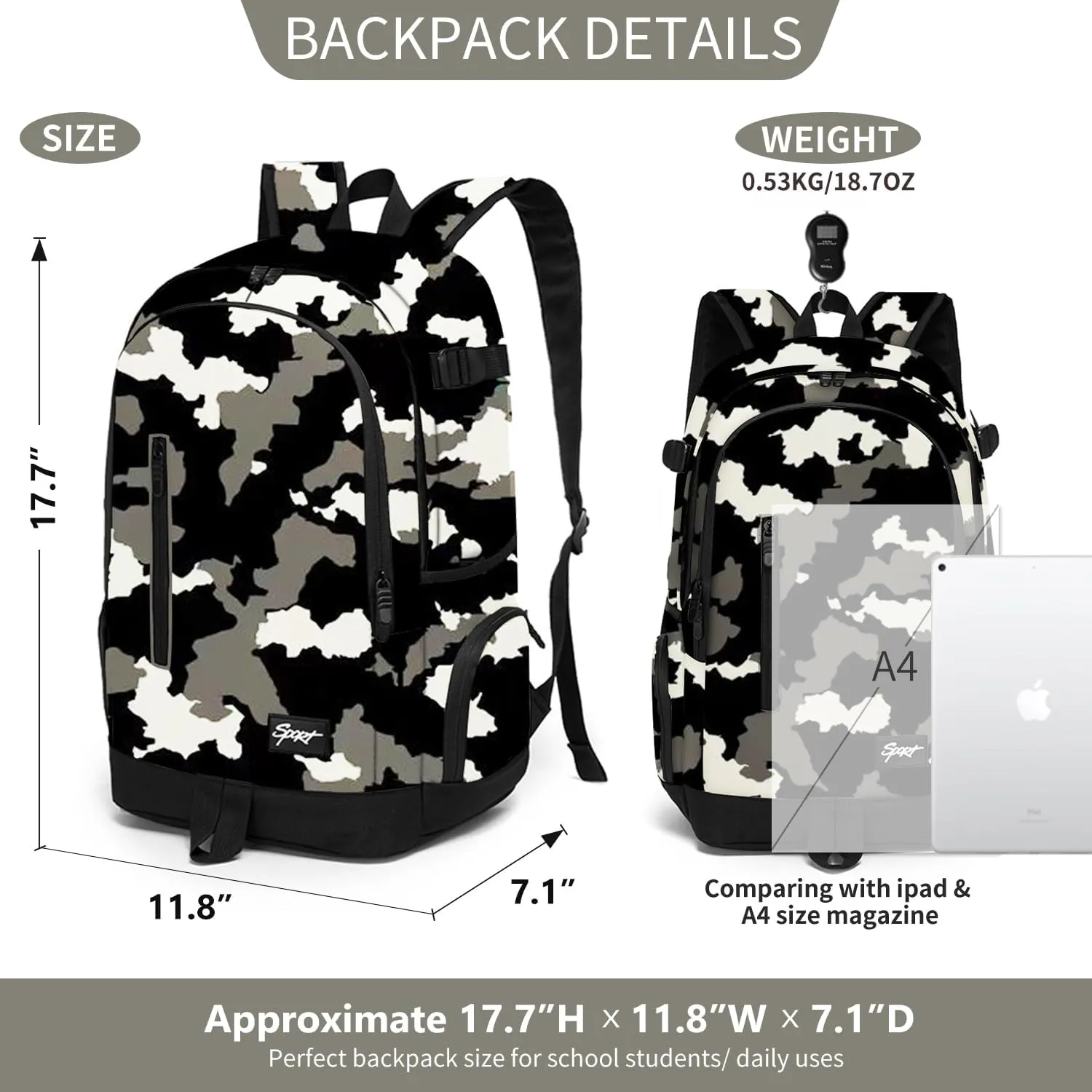 rickyh style School Backpack Travel Bag for Men & Women Lightweight College Back Pack with Laptop Compartmen