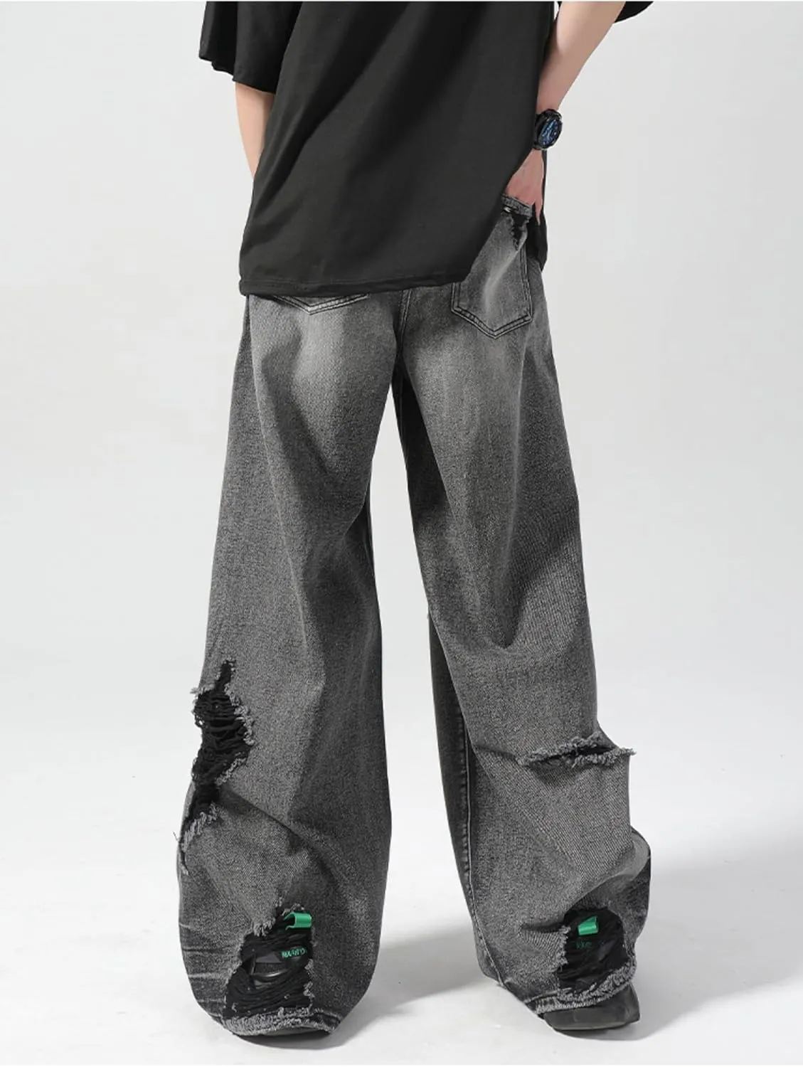 Ripped Jeans Y2k Hip Hop Pants Men Vintage Low Rise Wide Leg Baggy Trousers Grunge Streetwear Unisex