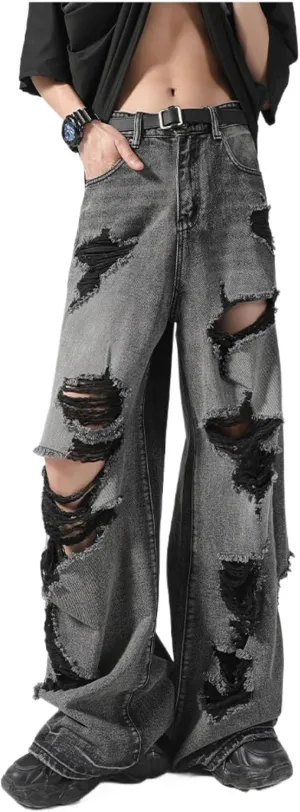 Ripped Jeans Y2k Hip Hop Pants Men Vintage Low Rise Wide Leg Baggy Trousers Grunge Streetwear Unisex
