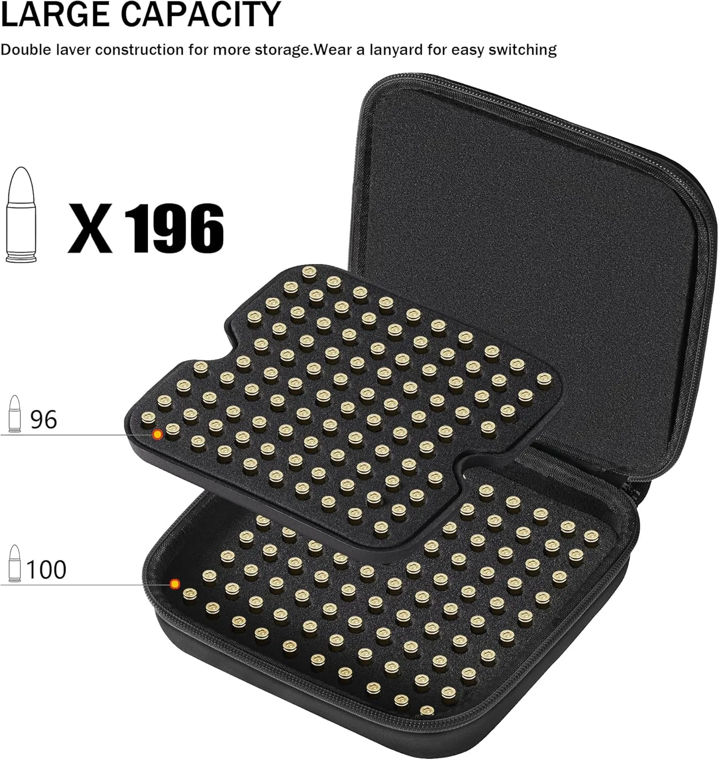 Risou 196 Round Ammo Storage Case.Portable Ammo Box Compatible with 9mm Luger, 9mm Parabllum, 9mm Makarov, 380 ACP .32 ACP .45 ACP, 30 Luger, 32 S&W(Case Only) (Black)