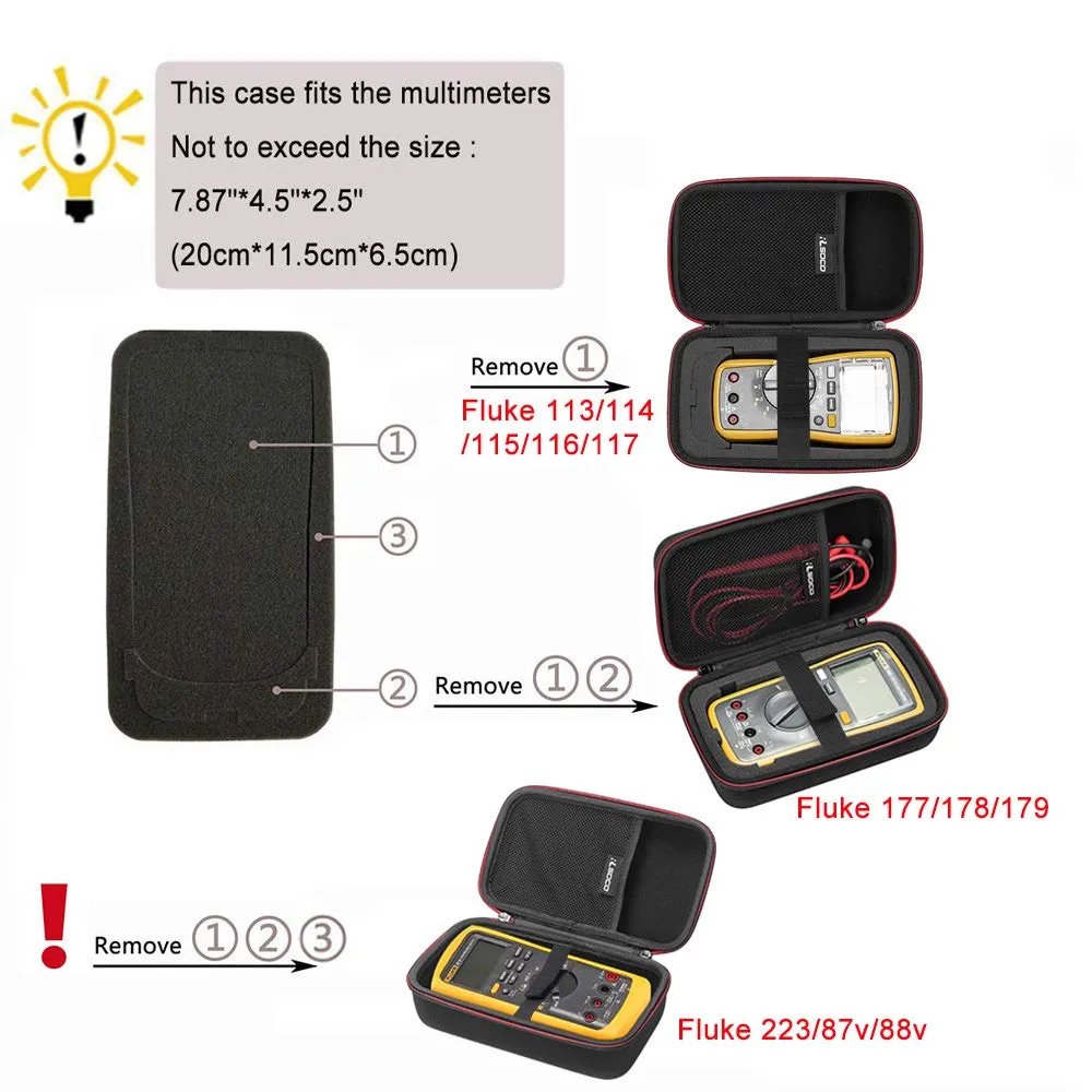 RLSOCO Carrying case for Fluke 117/115/116/114/113/177/178/179/233 Digital Multimeter and Fits for Fluke 101/106/107/ F15B F17B F18B  and More (with DIY Foam) (Red Zip
