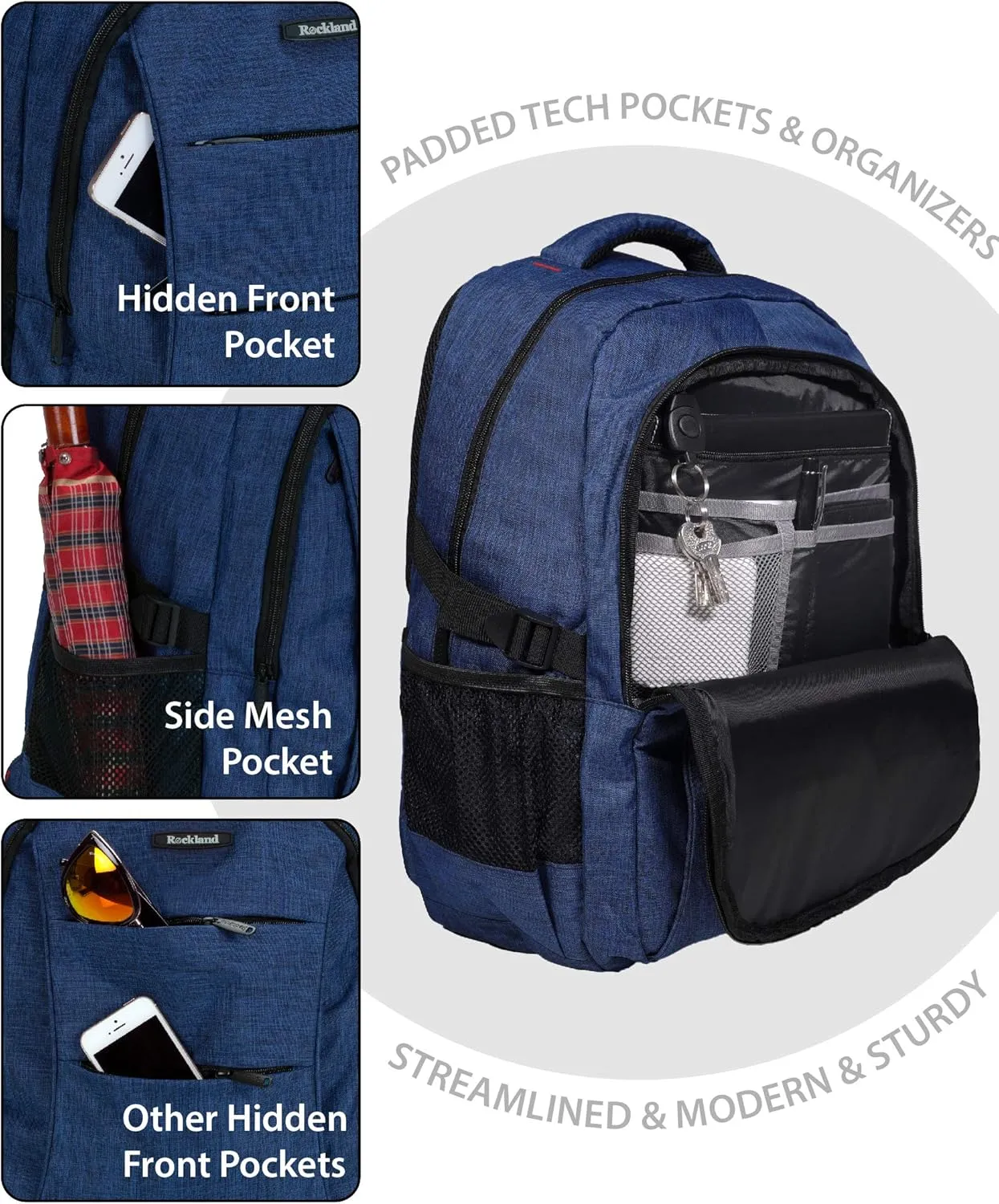 Rockland Business Pro USB Laptop Backpack, Blue, Large