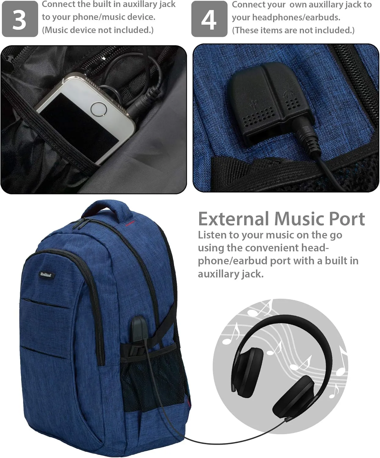Rockland Business Pro USB Laptop Backpack, Blue, Large