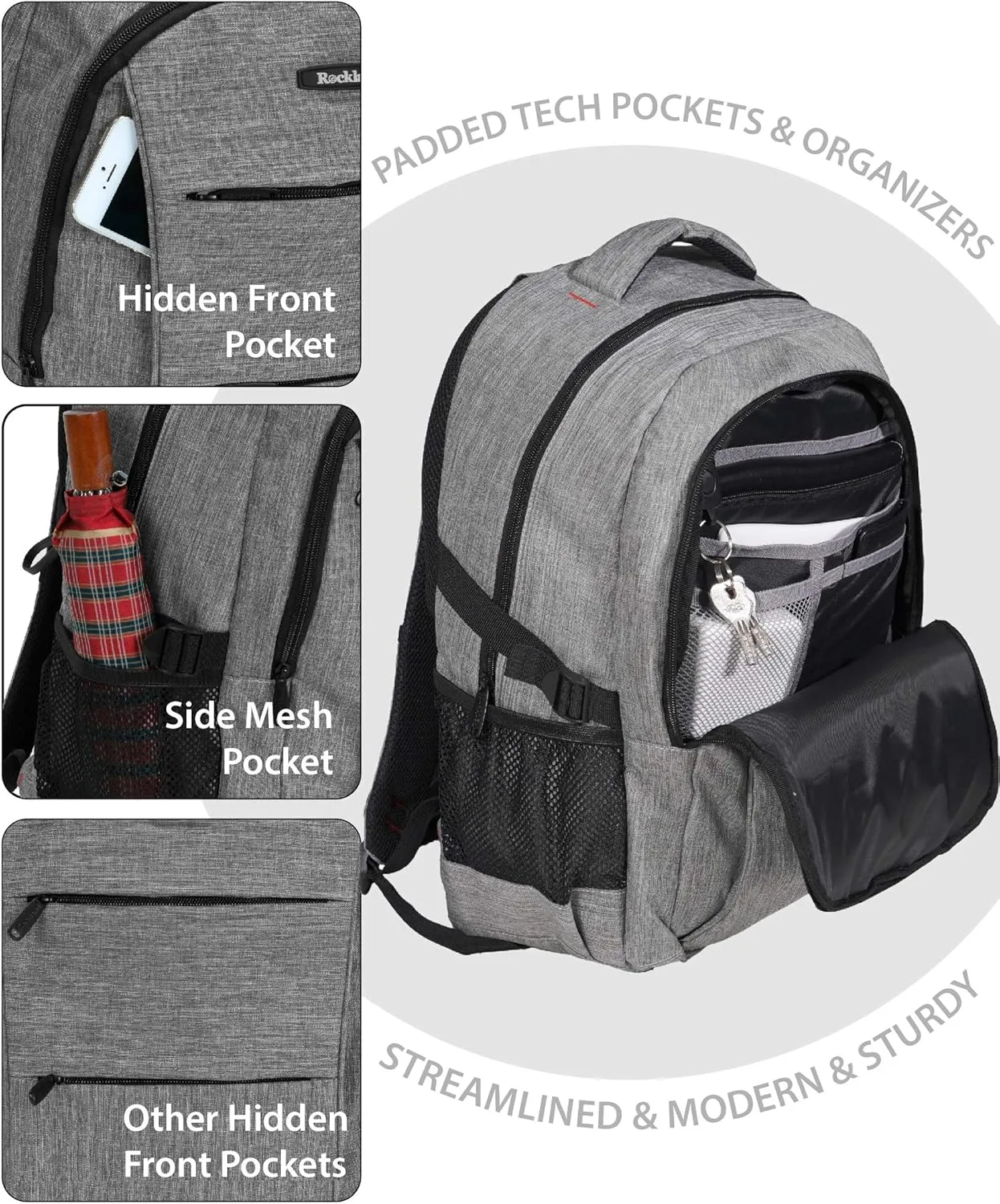 Rockland Business Pro USB Laptop Backpack, Grey, Large