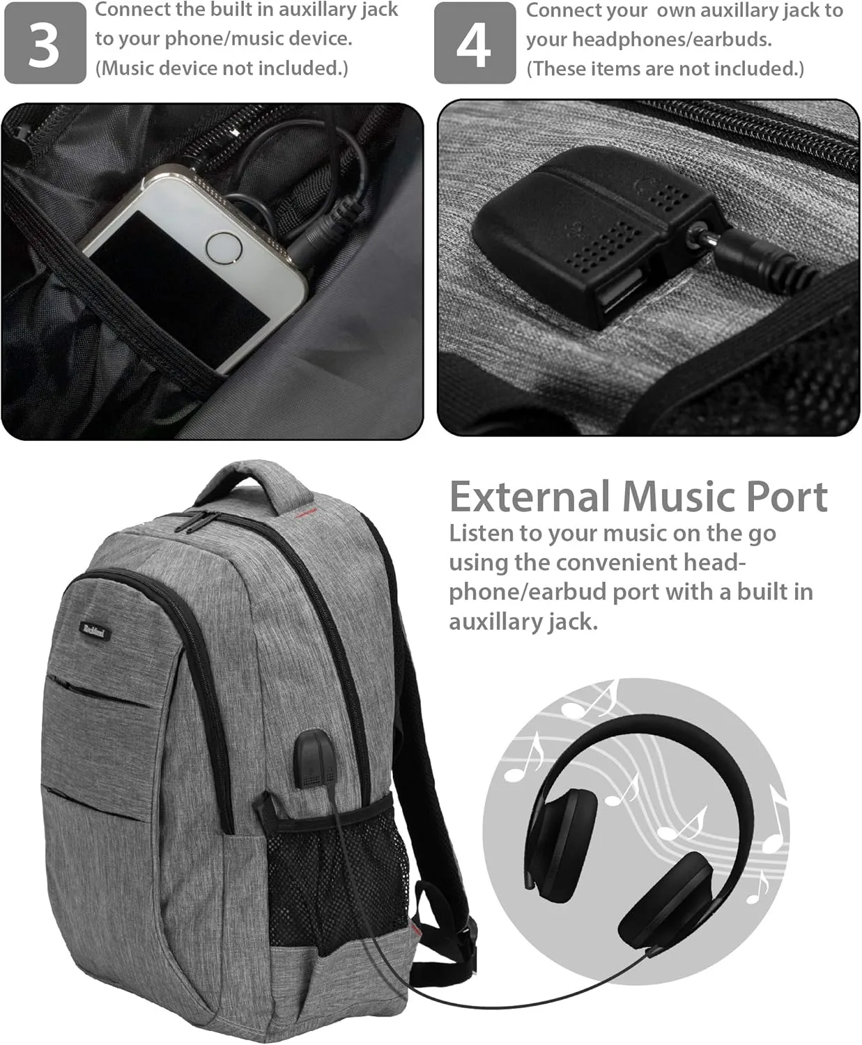 Rockland Business Pro USB Laptop Backpack, Grey, Large