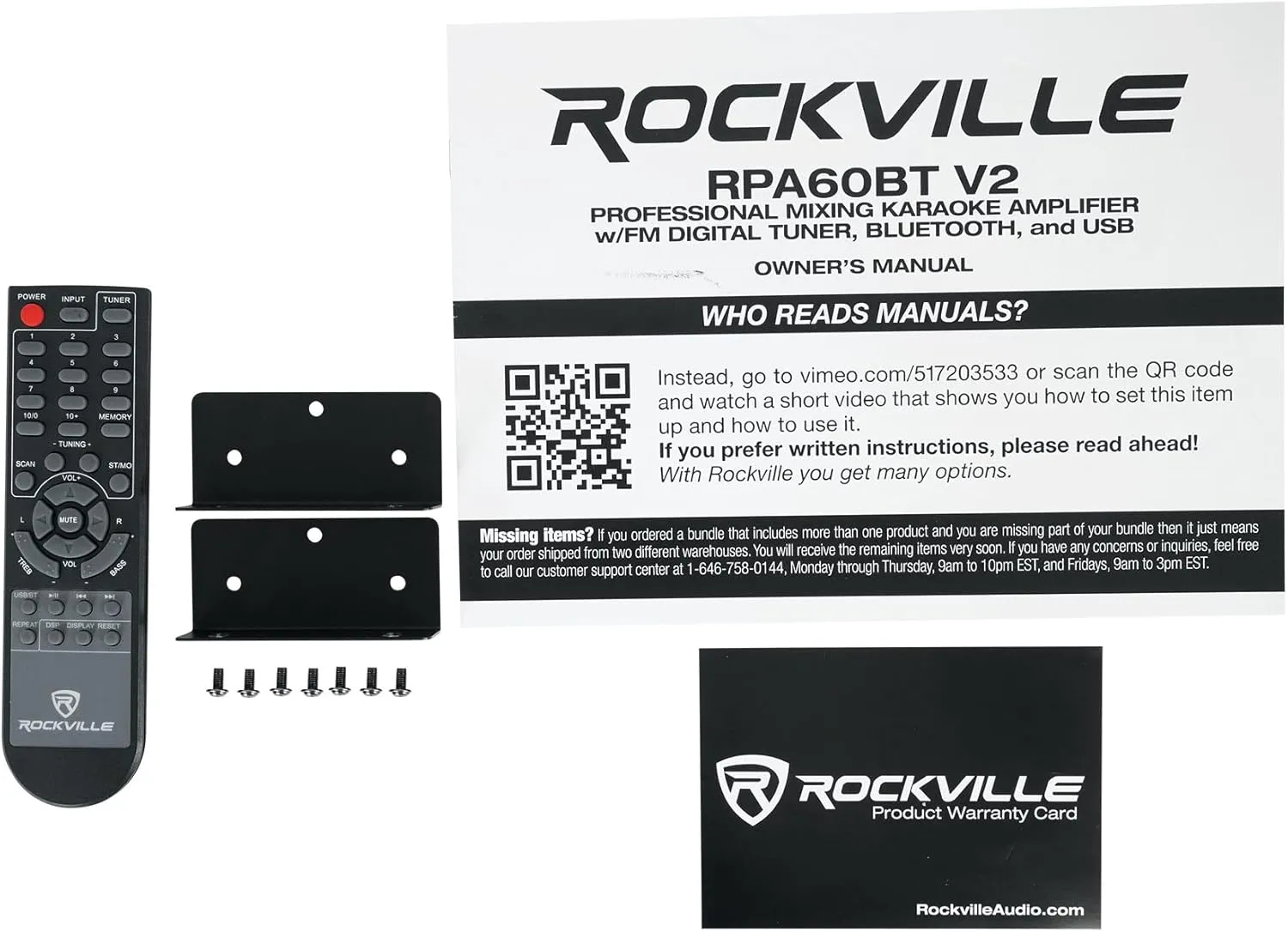 Rockville RPA60BT V2 1000 Watt 2-Channel Amplifier Mixer, Bluetooth, USB, SD Card, Mic Inputs, EQ Controls, Perfect for DJs and Karaoke