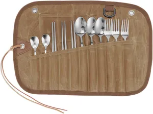 Roll Up Cutlery Bag, Hanging Cutlery Organizer, Portable Outdoor Camping Spoon Fork Utensils Storage Bag