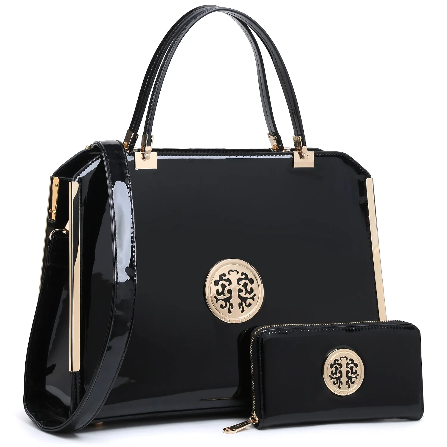 Rolled Handle Patent Leather Briefcase Satchel with Matching Wallet