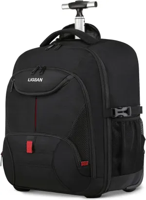 Rolling Backpack, Large Backpack with Wheels for Men Women Adults, 17inch Waterproof Wheeled Travel Laptop Backpack Carry on Luggage Bag Trolley Suitcase Business College School Computer Bookbag,Black