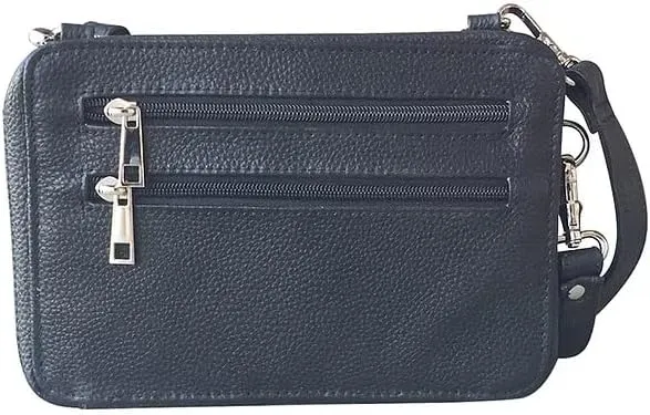 Roma Leathers Gun Concealment Organizer Handbag - Cowhide Leather, Detachable Wrist Strap - Black