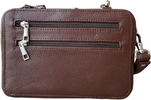Roma Leathers Gun Concealment Organizer Handbag - Cowhide Leather, Detachable Wrist Strap - Brown