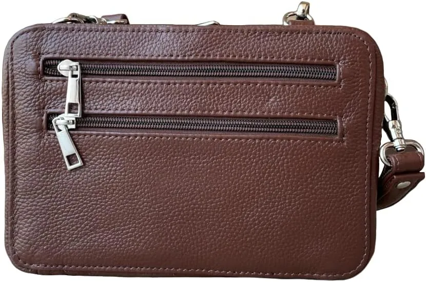 Roma Leathers Gun Concealment Organizer Handbag - Cowhide Leather, Detachable Wrist Strap - Brown