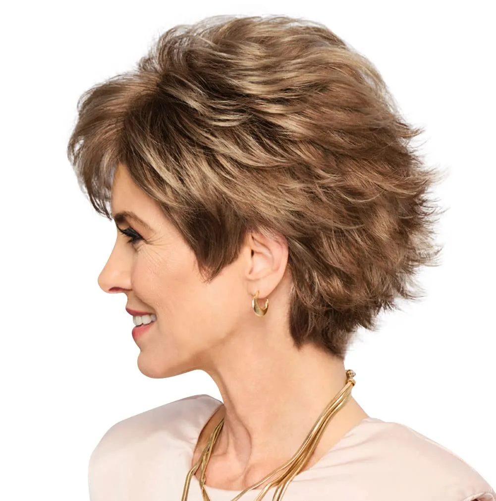Royal Tease Layered Short Shag Wig by Hairuwear, 2023 Spring Luxury Collection, Average Cap, GL15-26 Buttered Toast